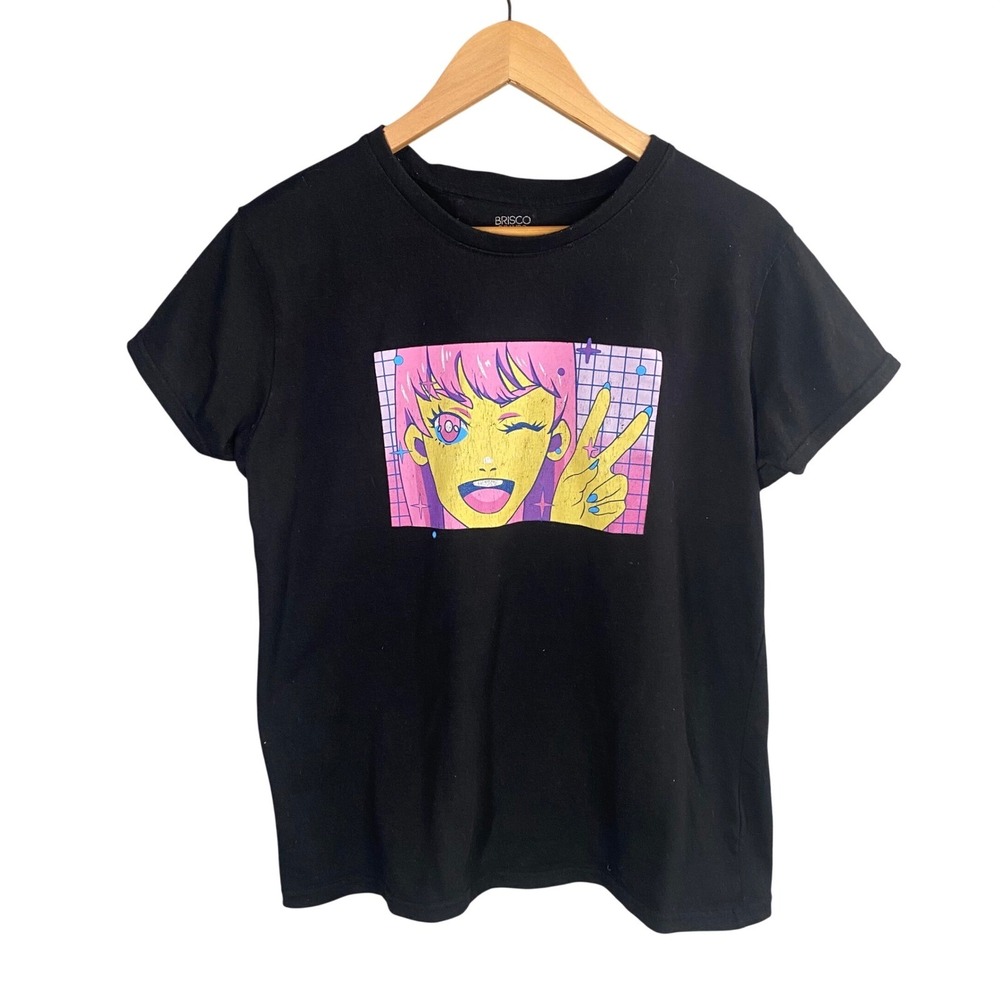 Brisco Brands Black Anime Graphic T Shirt XL Short‎ Sleeve Streetwear Y2k